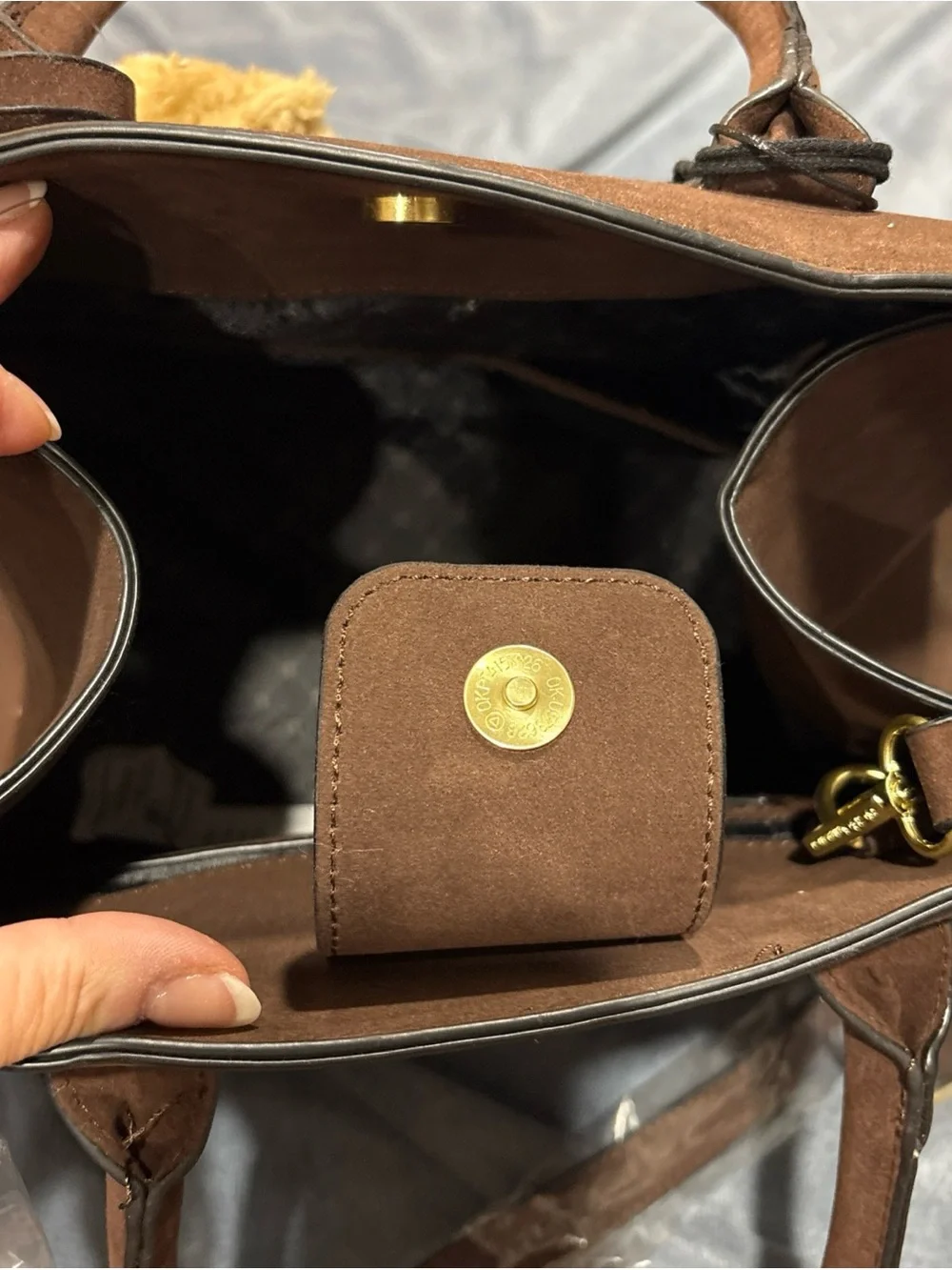 BCBGeneration Brown Suede Dome Satchel with Teddy Charm